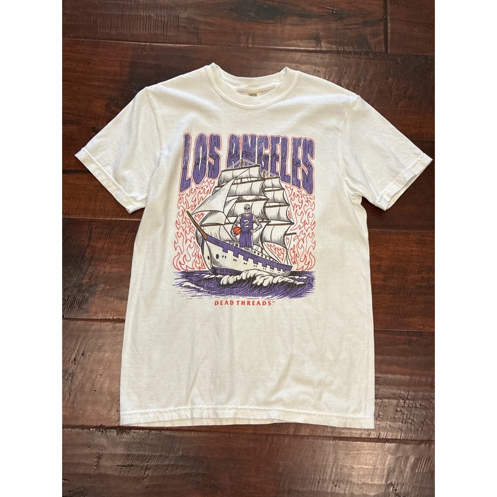 Dead Threads T-Shirt Unisex Small White Los Angeles Skeleton Ship Graphic Tee